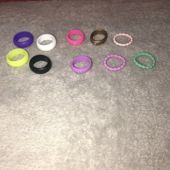 10pc Flexible Silicone Wedding Ring Engagement Men Women Diamond Wide - Picture 1 of 6